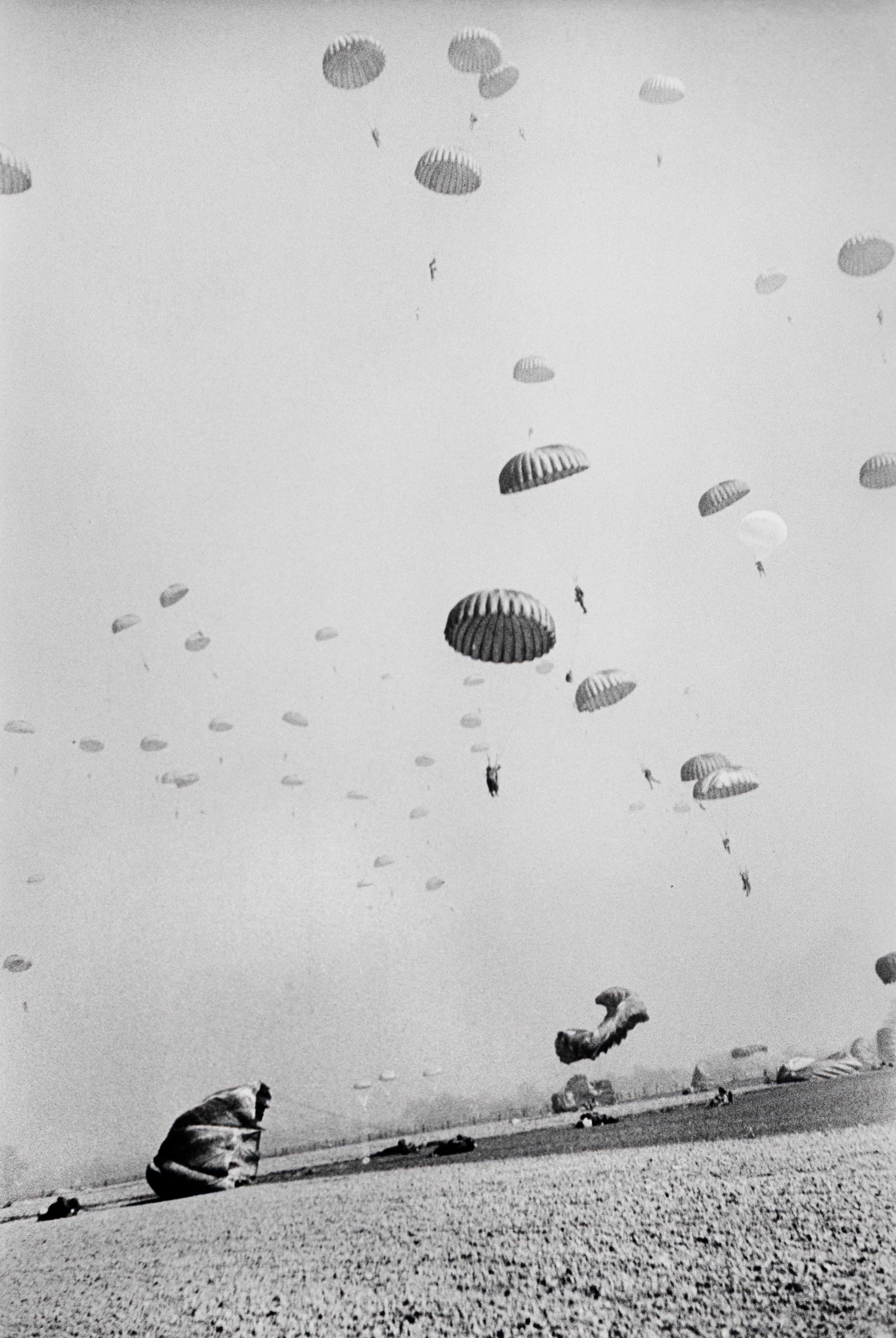 Fine Print: American paratroopers landing in Germany. Near Wesel, Germany, March 24th, 1945