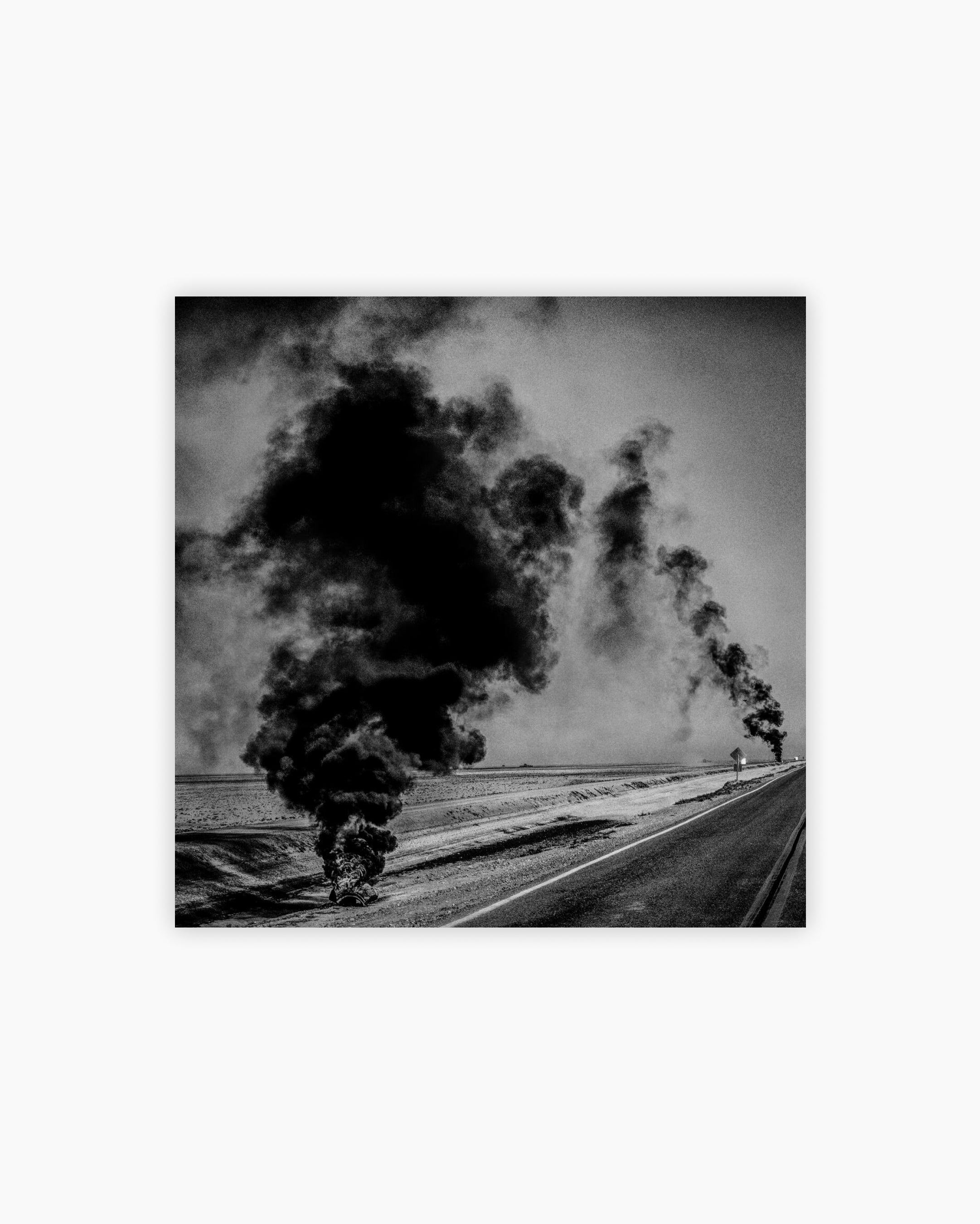 Fine Print: Burning tires. Corcoran, California, 2014